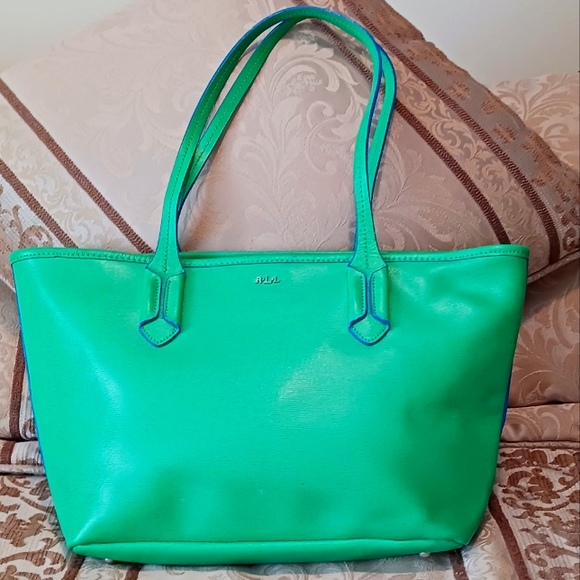 Ralph Lauren Handbags - Lauren Ralph Lauren Emerald Green Saffiano Leather Tote Bag EUC